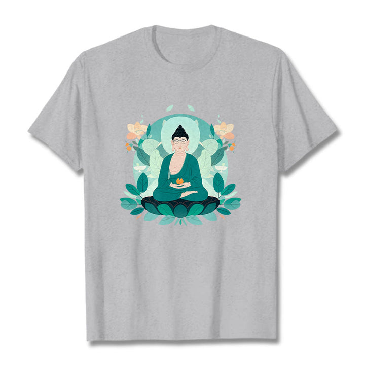 Buddha Stones Close Eyes Green Leaf Buddha Tee T-shirt - LightGrey - 2XL - image 18