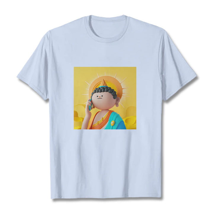 Buddha Stones Buddha Picks Up The Phone Tee T-shirt - LightCyan - 2XL - image 17