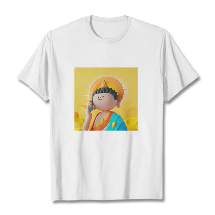 Buddha Stones Buddha Picks Up The Phone Tee T-shirt - White - 2XL - image 0