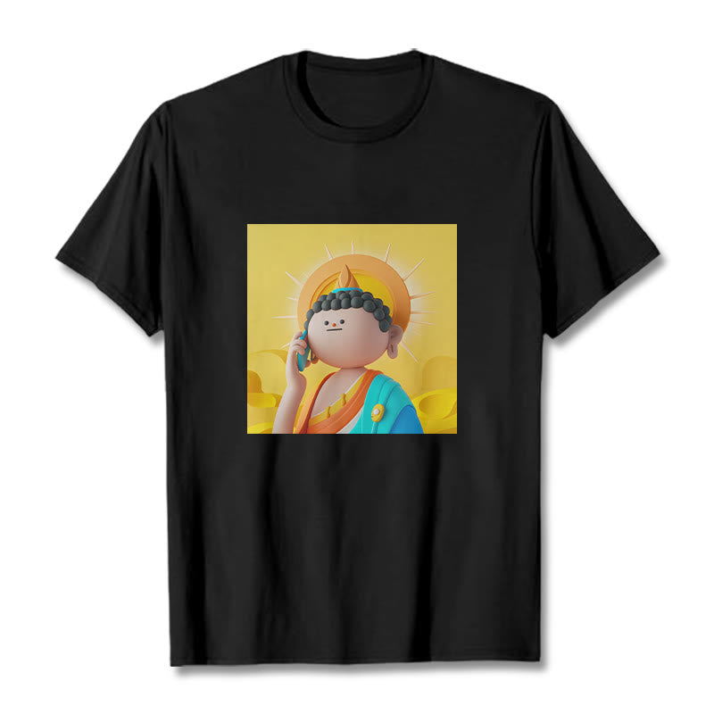 Buddha Stones Buddha Picks Up The Phone Tee T-shirt - Black - 2XL - image 3