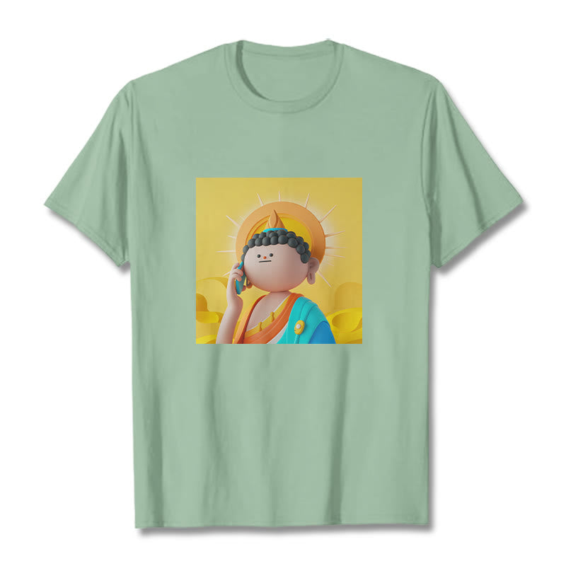 Buddha Stones Buddha Picks Up The Phone Tee T-shirt - PaleGreen - 2XL - image 13