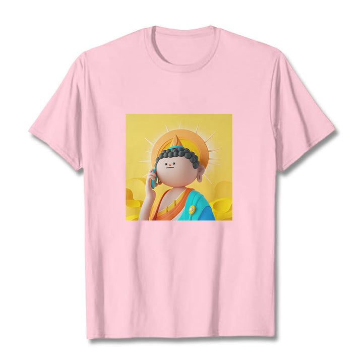 Buddha Stones Buddha Picks Up The Phone Tee T-shirt - LightPink - 2XL - image 11