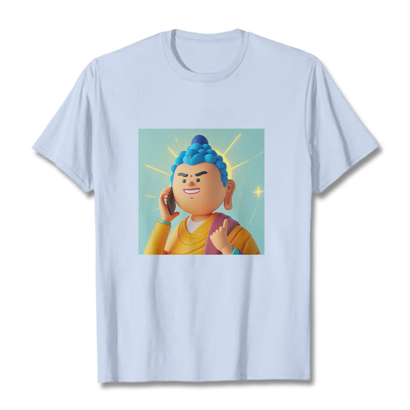 Buddha Stones Funny Cartoon Buddha Tee T-shirt - LightCyan - 2XL - image 0