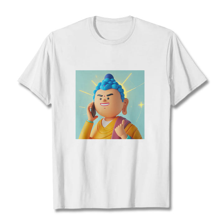 Buddha Stones Funny Cartoon Buddha Tee T-shirt - White - 2XL - image 3