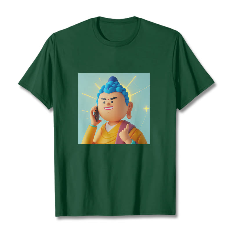 Buddha Stones Funny Cartoon Buddha Tee T-shirt - ForestGreen - 2XL - image 1