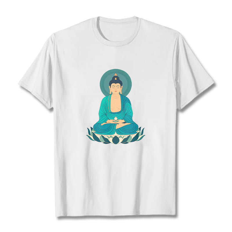 Buddha Stones Lotus Meditation Buddha Tee T-shirt - White - 2XL - image 4