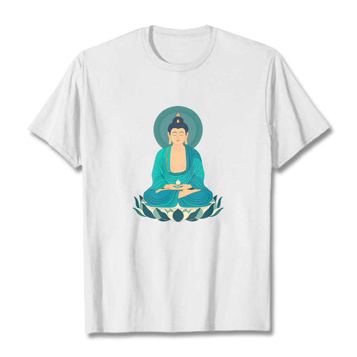 Buddha Stones Lotus Meditation Buddha Tee T-shirt - White - 2XL - image 4