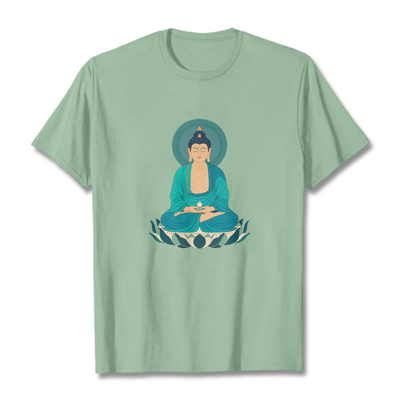 Buddha Stones Lotus Meditation Buddha Tee T-shirt - PaleGreen - 2XL - image 16