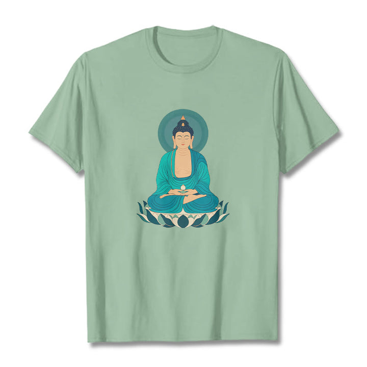 Buddha Stones Lotus Meditation Buddha Tee T-shirt - PaleGreen - 2XL - image 16