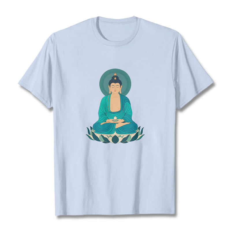 Buddha Stones Lotus Meditation Buddha Tee T-shirt - LightCyan - 2XL - image 7