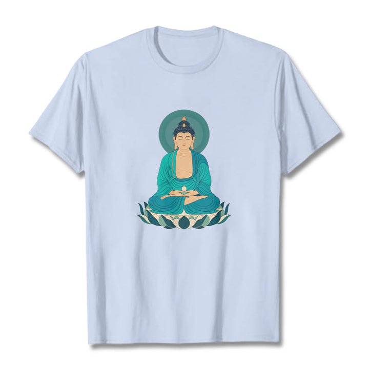 Buddha Stones Lotus Meditation Buddha Tee T-shirt - LightCyan - 2XL - image 7