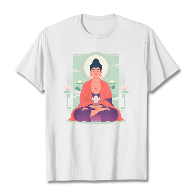 Buddha Stones Lotus Meditation Buddha Tee T-shirt - White - 2XL - image 0