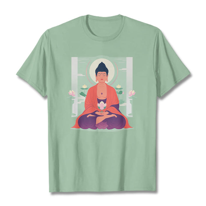 Buddha Stones Lotus Meditation Buddha Tee T-shirt - PaleGreen - 2XL - image 14