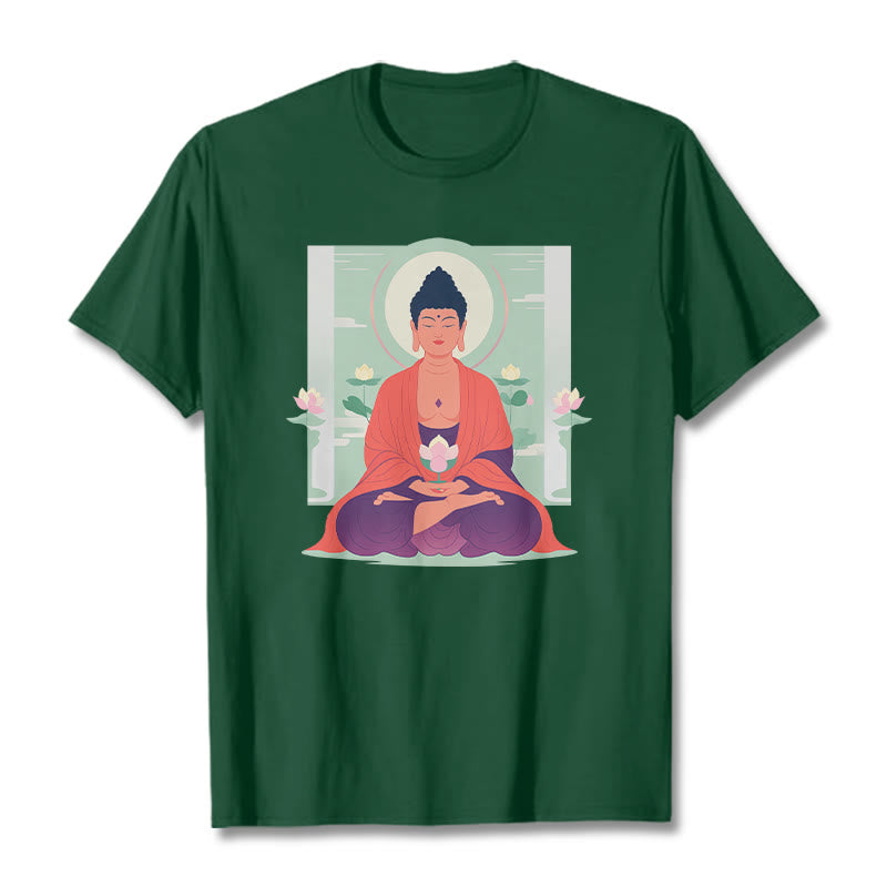 Buddha Stones Lotus Meditation Buddha Tee T-shirt - ForestGreen - 2XL - image 3