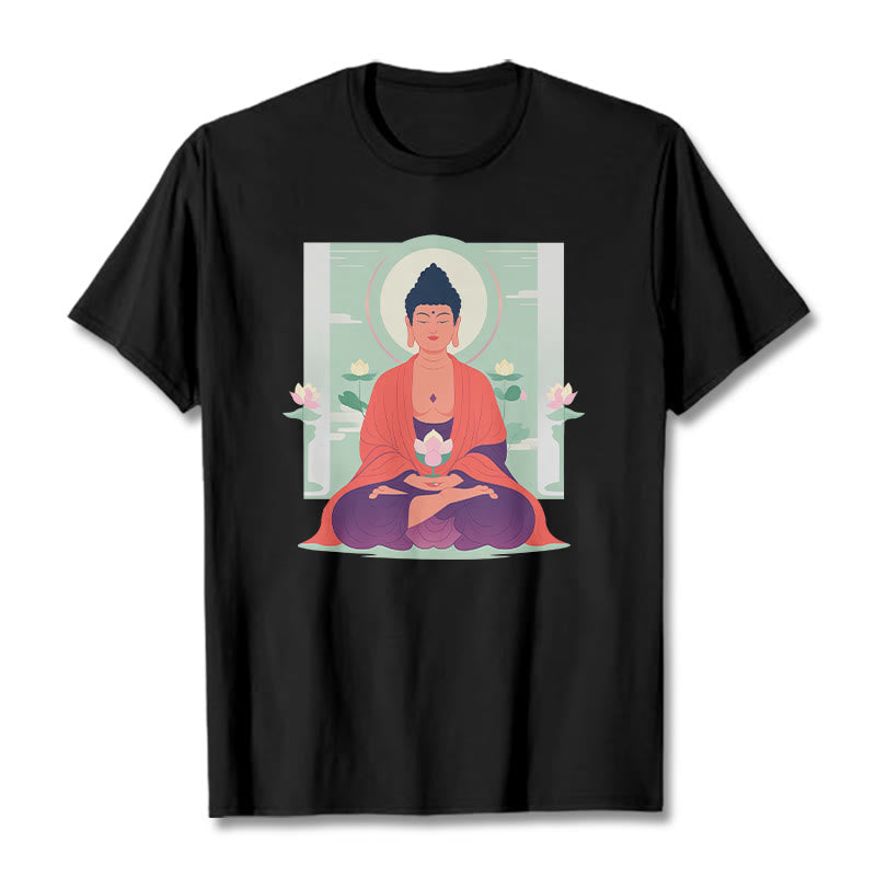 Buddha Stones Lotus Meditation Buddha Tee T-shirt - Black - 2XL - image 6