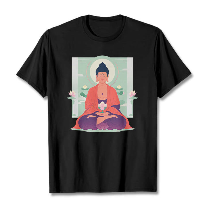 Buddha Stones Lotus Meditation Buddha Tee T-shirt - Black - 2XL - image 6