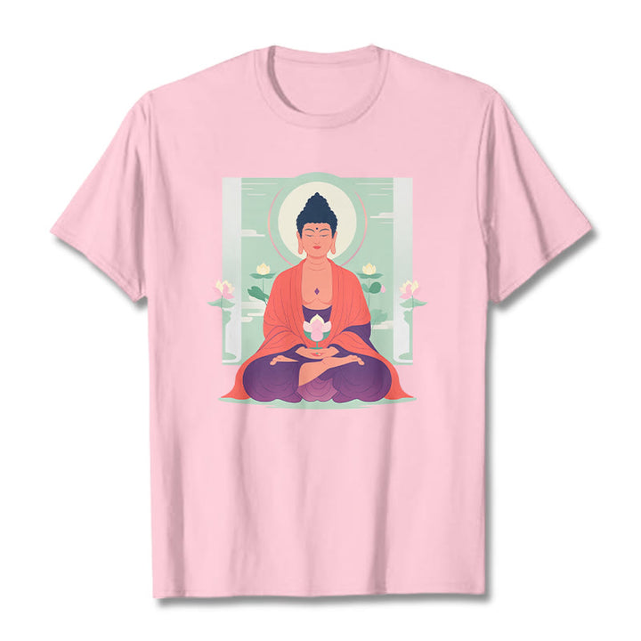 Buddha Stones Lotus Meditation Buddha Tee T-shirt - LightPink - 2XL - image 10