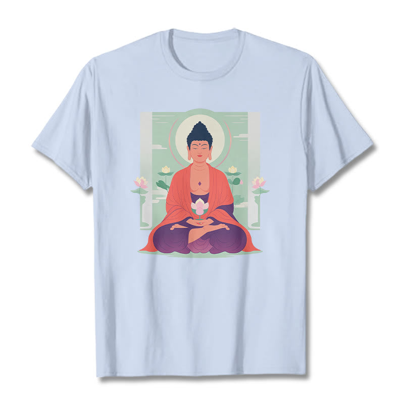 Buddha Stones Lotus Meditation Buddha Tee T-shirt - LightCyan - 2XL - image 5