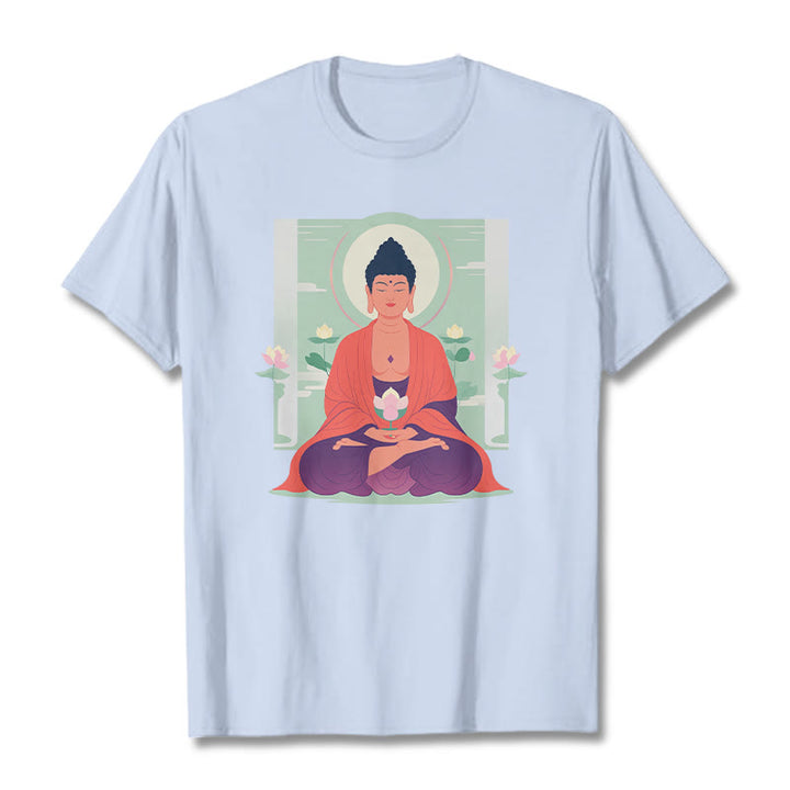Buddha Stones Lotus Meditation Buddha Tee T-shirt - LightCyan - 2XL - image 5