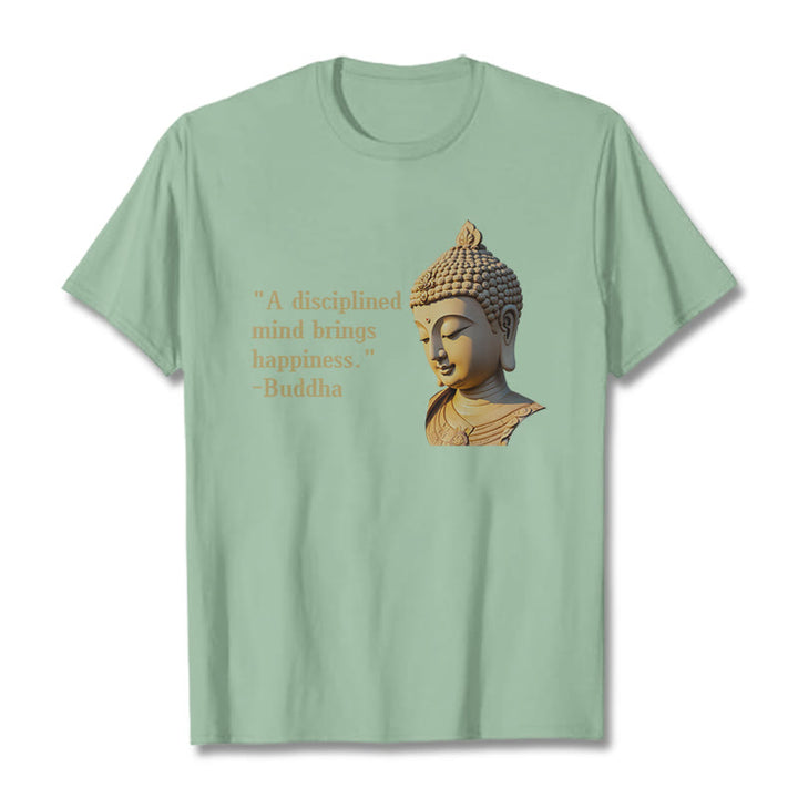 Buddha Stones A Disciplined Mind Brings Happiness Buddha Tee T-shirt - PaleGreen - 2XL - image 14