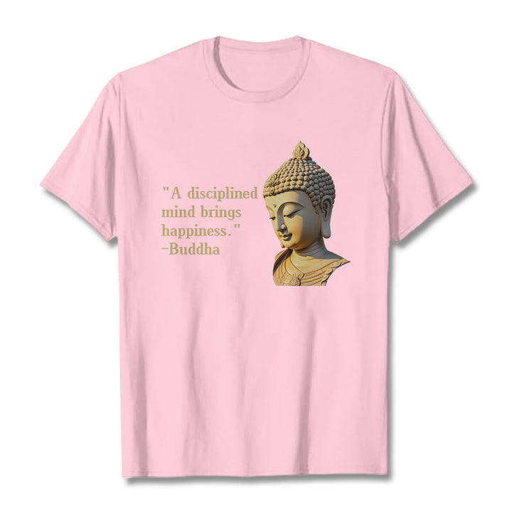 Buddha Stones A Disciplined Mind Brings Happiness Buddha Tee T-shirt - LightPink - 2XL - image 10