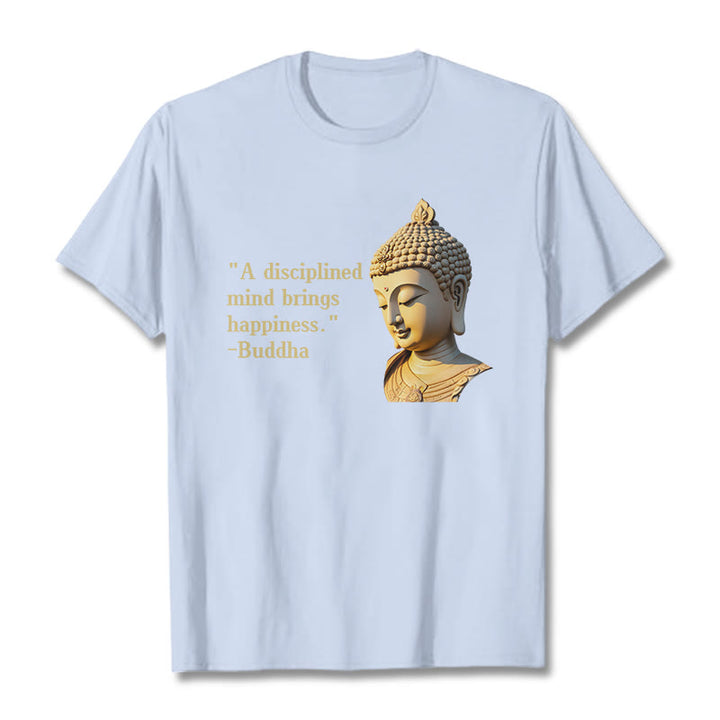Buddha Stones A Disciplined Mind Brings Happiness Buddha Tee T-shirt - LightCyan - 2XL - image 7
