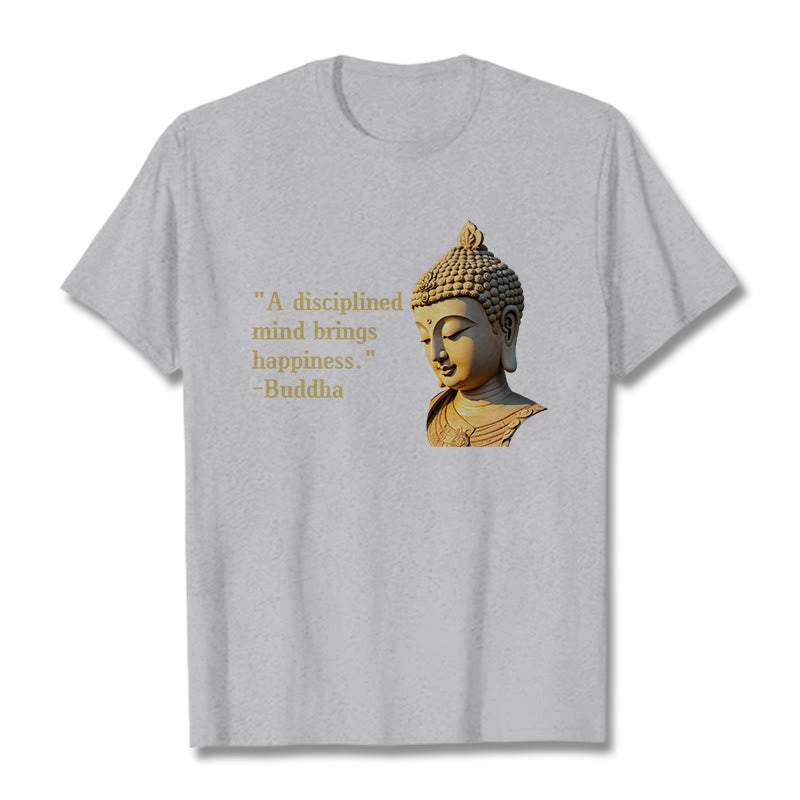 Buddha Stones A Disciplined Mind Brings Happiness Buddha Tee T-shirt - LightGrey - 2XL - image 18