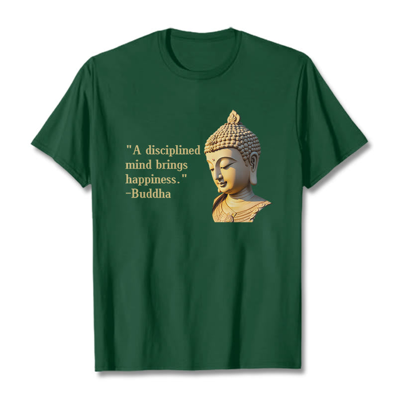 Buddha Stones A Disciplined Mind Brings Happiness Buddha Tee T-shirt - ForestGreen - 2XL - image 8
