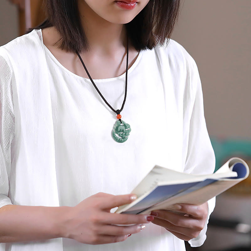 Year of the Rabbit Jade Luck Crescent Mooon Necklace Pendant - image 4