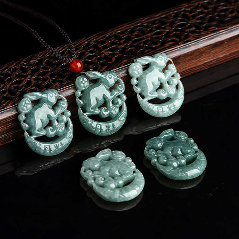 Year of the Rabbit Jade Luck Crescent Mooon Necklace Pendant - image 2