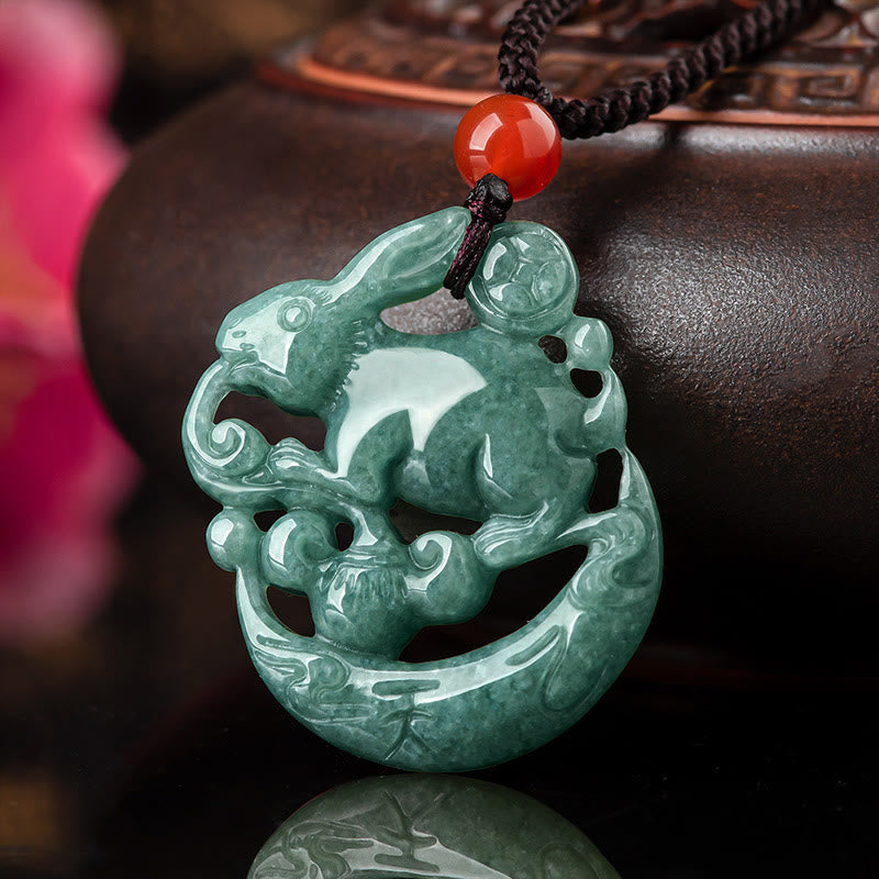 Year of the Rabbit Jade Luck Crescent Mooon Necklace Pendant - Jade(Prosperity♥Abundance) - image 0