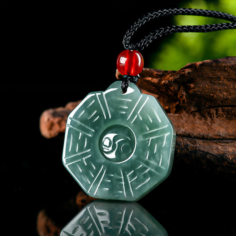 Buddha Stones Natural Jade FengShui Bagua Yin Yang Prosperity Necklace Pendant - image 1