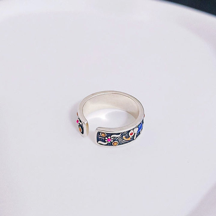 Buddha Stones Colorful Elephant Carved Strength Adjustable Ring - image 3