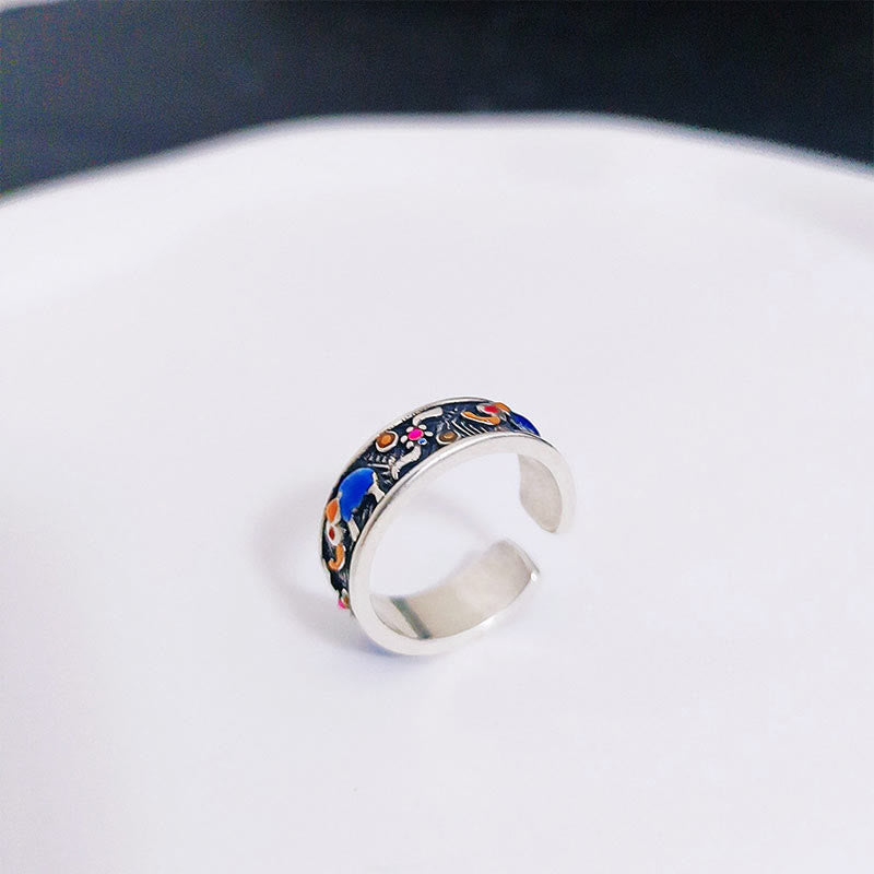 Buddha Stones Colorful Elephant Carved Strength Adjustable Ring - image 1