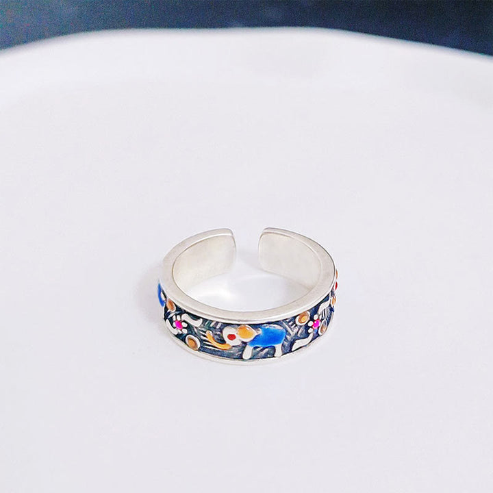 Buddha Stones Colorful Elephant Carved Strength Adjustable Ring - image 2