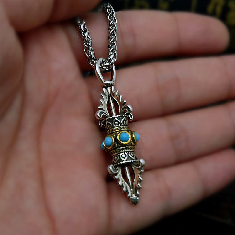 Buddha Stones Tibet Vajra Dorje Pattern Copper Luck Wealth Metal Necklace Pendant - Copper - image 0
