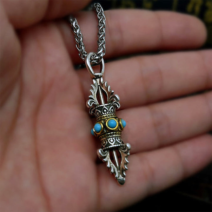Buddha Stones Tibet Vajra Dorje Pattern Copper Luck Wealth Metal Necklace Pendant - Copper - image 0