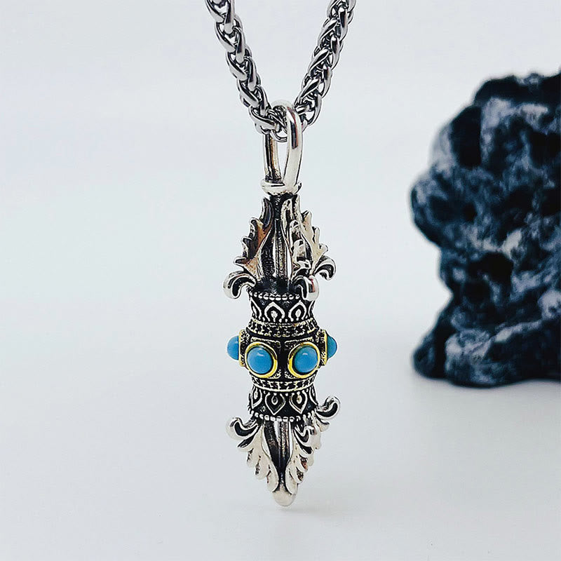 Buddha Stones Tibet Vajra Dorje Pattern Copper Luck Wealth Metal Necklace Pendant - image 1