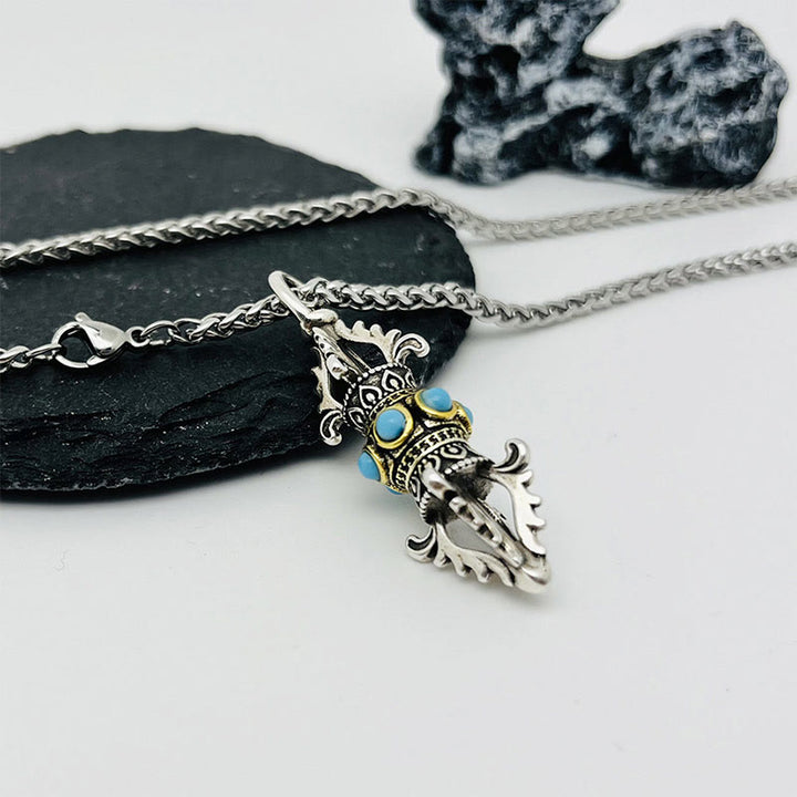 Buddha Stones Tibet Vajra Dorje Pattern Copper Luck Wealth Metal Necklace Pendant - image 2