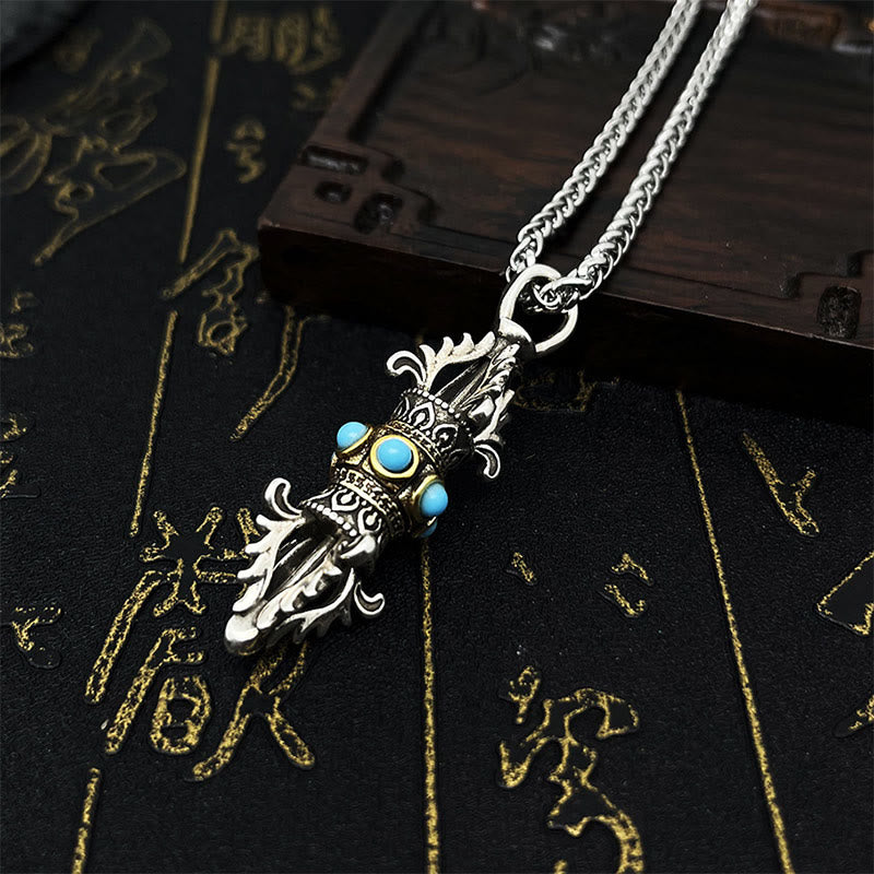 Buddha Stones Tibet Vajra Dorje Pattern Copper Luck Wealth Metal Necklace Pendant - image 3