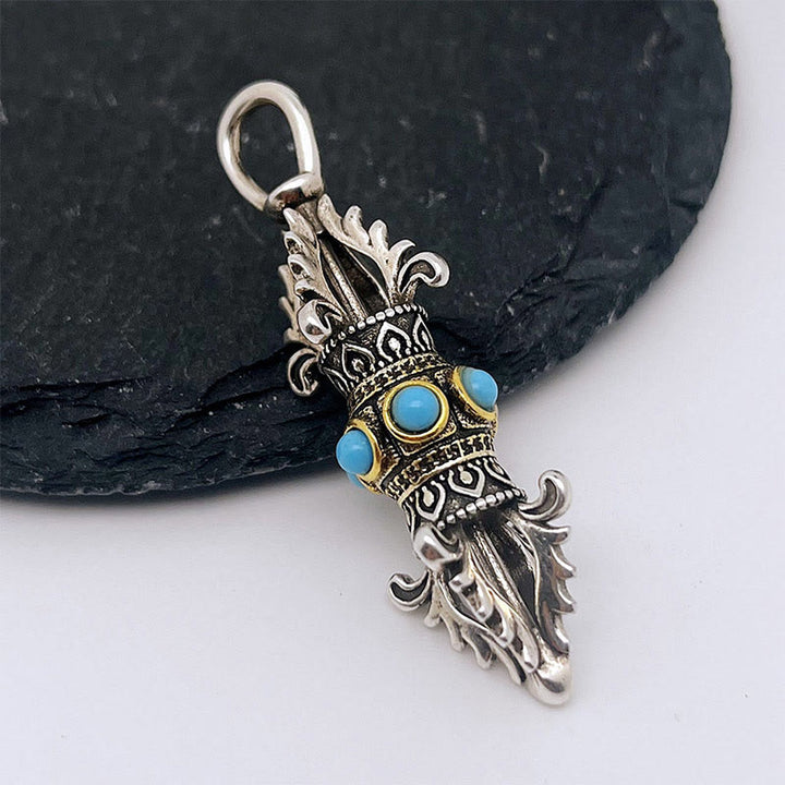 Buddha Stones Tibet Vajra Dorje Pattern Copper Luck Wealth Metal Necklace Pendant - image 5
