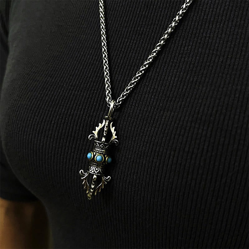 Buddha Stones Tibet Vajra Dorje Pattern Copper Luck Wealth Metal Necklace Pendant - image 6