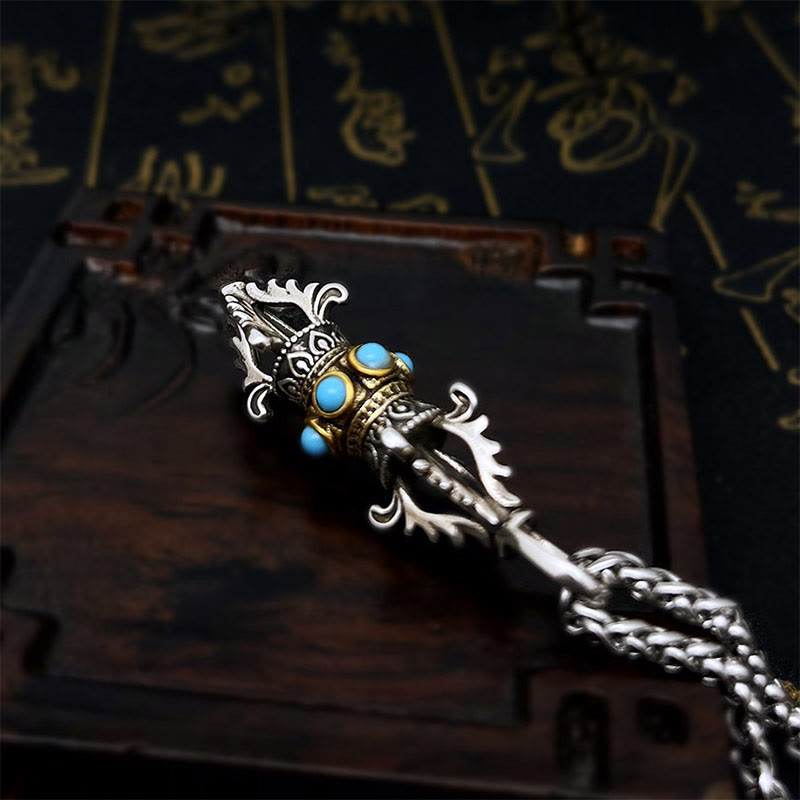 Buddha Stones Tibet Vajra Dorje Pattern Copper Luck Wealth Metal Necklace Pendant - image 4