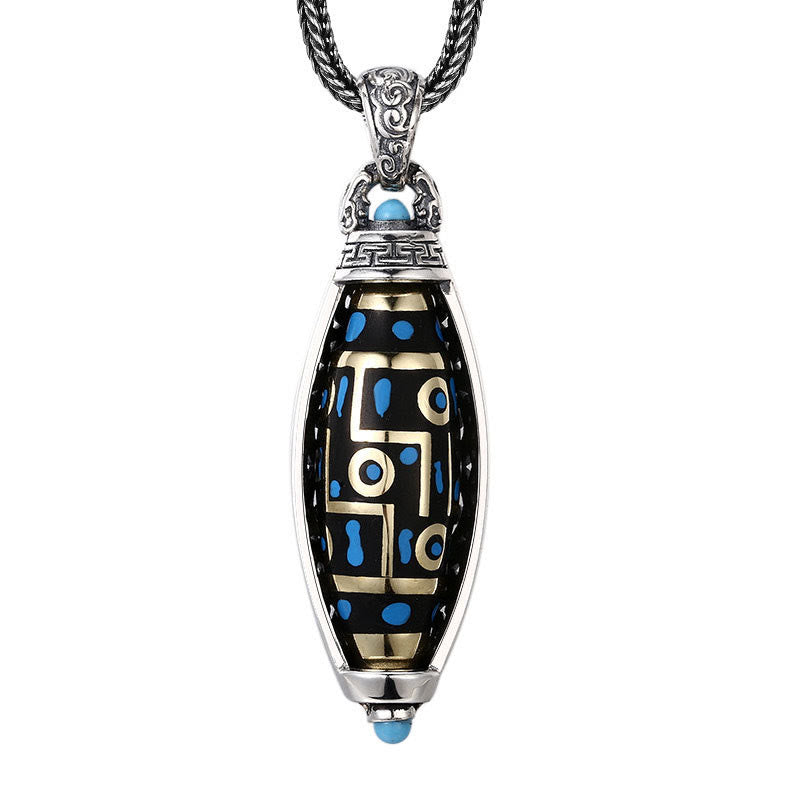 Buddha Stones Tibetan Om Mani Padme Hum Nine-Eye Dzi Bead Pattern Peace Purity Rotatable Necklace Pendant - image 1