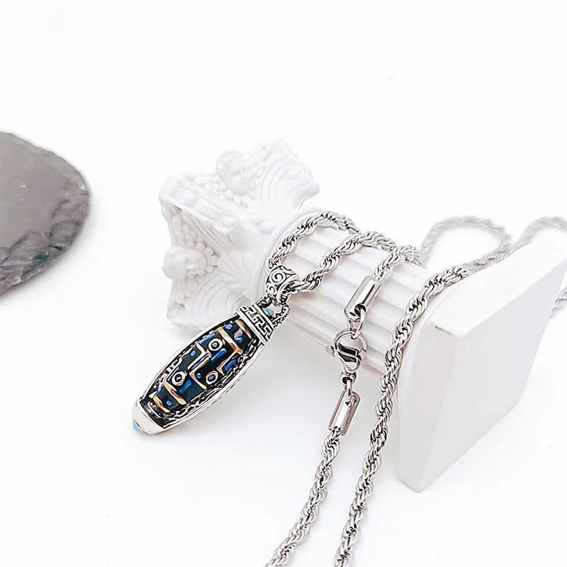 Buddha Stones Tibetan Om Mani Padme Hum Nine-Eye Dzi Bead Pattern Peace Purity Rotatable Necklace Pendant - image 7