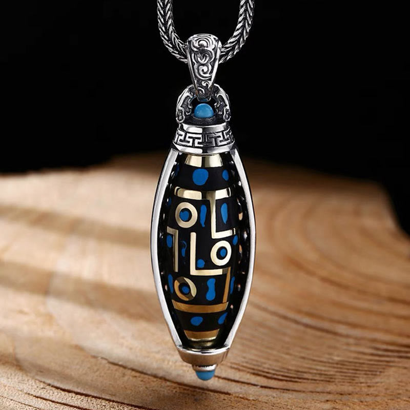 Buddha Stones Tibetan Om Mani Padme Hum Nine-Eye Dzi Bead Pattern Peace Purity Rotatable Necklace Pendant - Om Mani Padme Hum - image 0