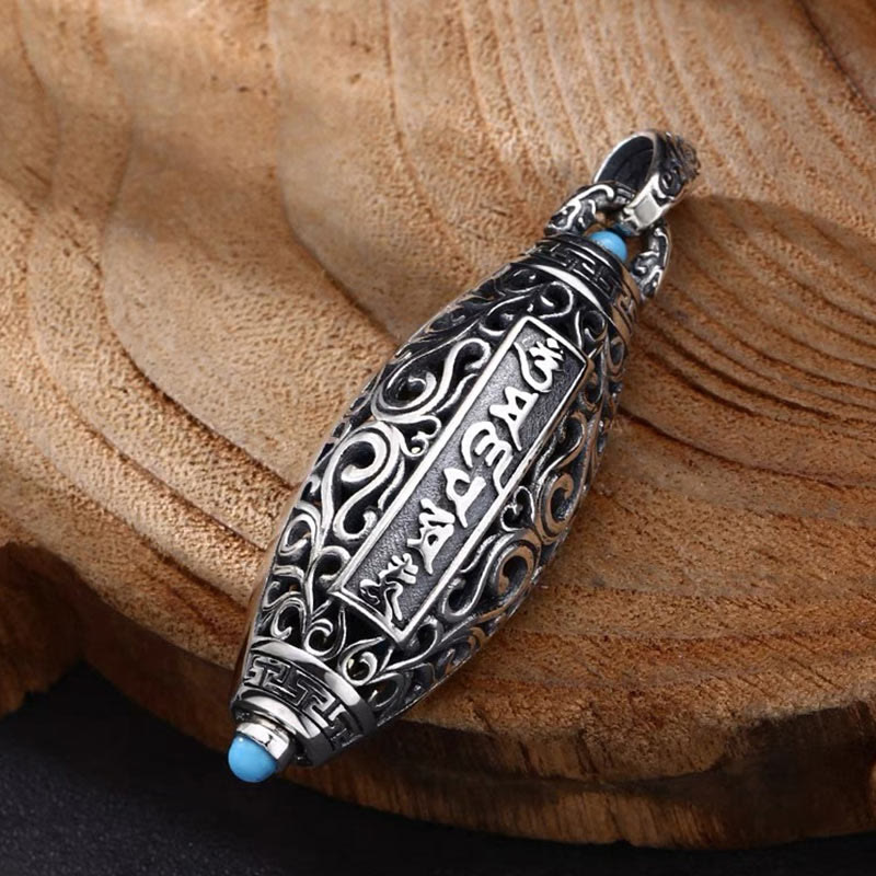 Buddha Stones Tibetan Om Mani Padme Hum Nine-Eye Dzi Bead Pattern Peace Purity Rotatable Necklace Pendant - image 4