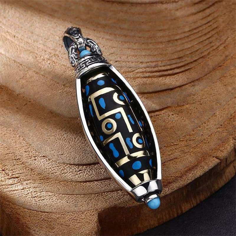 Buddha Stones Tibetan Om Mani Padme Hum Nine-Eye Dzi Bead Pattern Peace Purity Rotatable Necklace Pendant - image 3