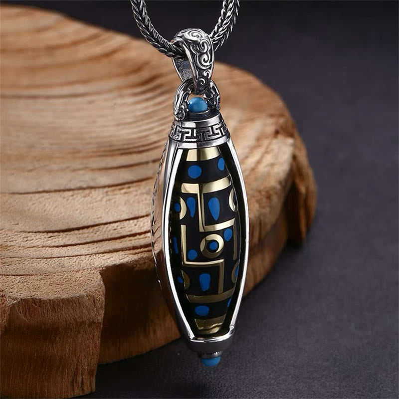 Buddha Stones Tibetan Om Mani Padme Hum Nine-Eye Dzi Bead Pattern Peace Purity Rotatable Necklace Pendant - image 2