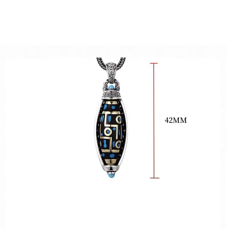 Buddha Stones Tibetan Om Mani Padme Hum Nine-Eye Dzi Bead Pattern Peace Purity Rotatable Necklace Pendant - image 9